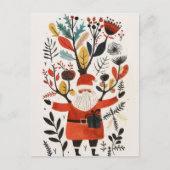 Waterverf Santa met kleurrijke bloemen Xmas Briefkaart (Voorkant)