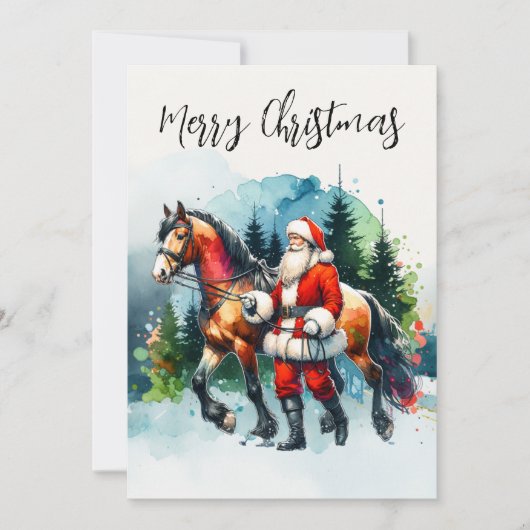 Waterverf Santa met paard Kaart (Voorkant)