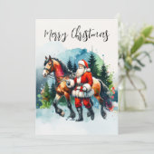 Waterverf Santa met paard Kaart (Staand voorkant)