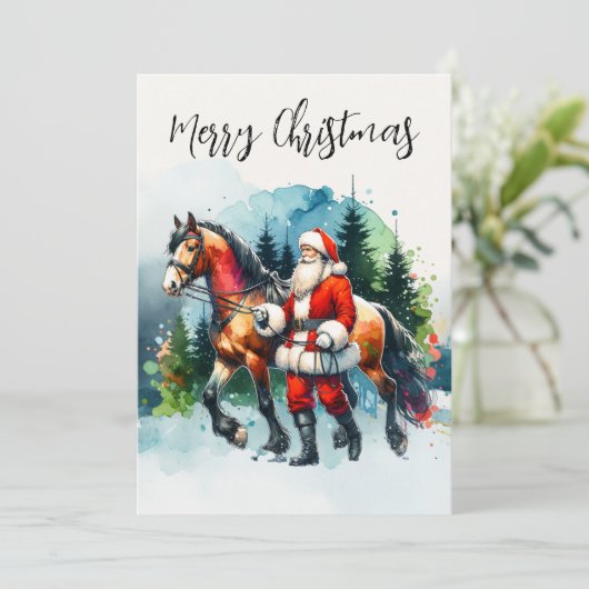 Waterverf Santa met paard Kaart (Staand voorkant)