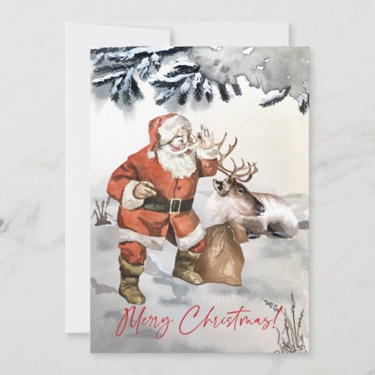 Waterverf Santa met rendieren aangepaste kerst Feestdagenkaart (Voorkant)