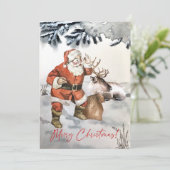 Waterverf Santa met rendieren aangepaste kerst Feestdagenkaart (Staand voorkant)