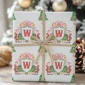Waterverf Santa Monogram Crest Christmas Cadeaupapier