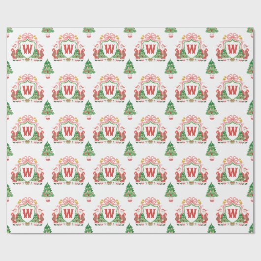 Waterverf Santa Monogram Crest Christmas Cadeaupapier (Vlak)