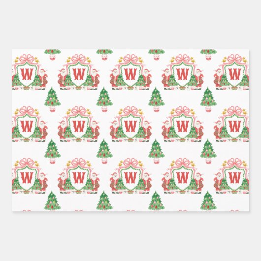 Waterverf Santa Monogram Crest Christmas Inpakpapier Vel (Voorkant 2)