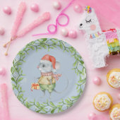 Waterverf Santa Mouse met kerst Holly Papieren Bordje (Feest)