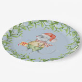 Waterverf Santa Mouse met kerst Holly Papieren Bordje (Gekanteld)
