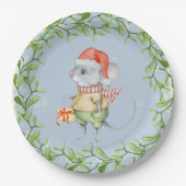 Waterverf Santa Mouse met kerst Holly Papieren Bordje (Voorkant)