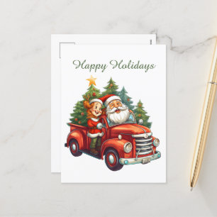waterverf Santa Mrs. Claus rijden tekst toevoegen Feestdagenkaart