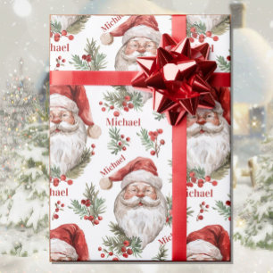 Waterverf Santa Naam toevoegen Christmas Cottage Cadeaupapier