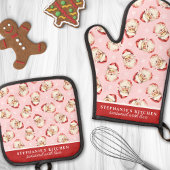  Waterverf Santa Pink Christmas Custom Ovenwant & Pannenlap Set