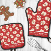  Waterverf Santa Red Christmas Custom Ovenwant & Pannenlap Set