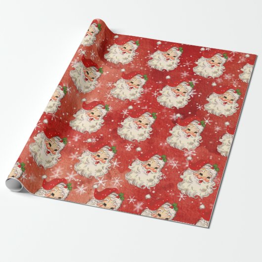  Waterverf Santa Retro Cadeaupapier (Uitgerold)