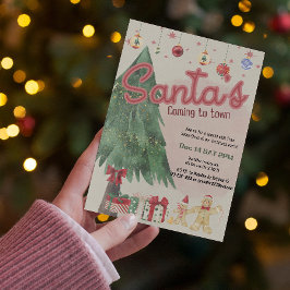 waterverf Santa retro vakantie feestuitnodiging Kaart
