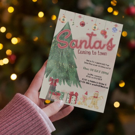 waterverf Santa retro vakantie feestuitnodiging Kaart