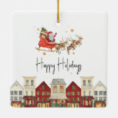 Waterverf santa schattig familie kerst keramisch ornament (Achterkant)