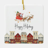 Waterverf santa schattig familie kerst keramisch ornament (Voorkant)