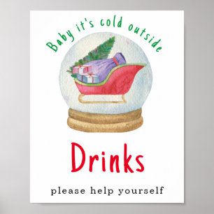 Waterverf Santa slee - Drinken Poster