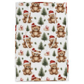 Waterverf Santa Teddy Bear & Pine Tree Christmas Medium Cadeauzakje (Voorkant)