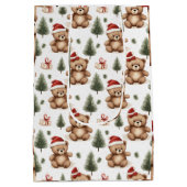 Waterverf Santa Teddy Bear & Pine Tree Christmas Medium Cadeauzakje (Achterkant)