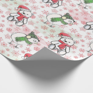 Waterverf santa teddy beer en birdie Kerstmis Cadeaupapier