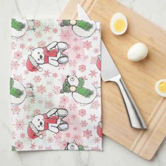 Waterverf santa teddy beer en birdie Kerstmis Theedoek (Quarter Fold)