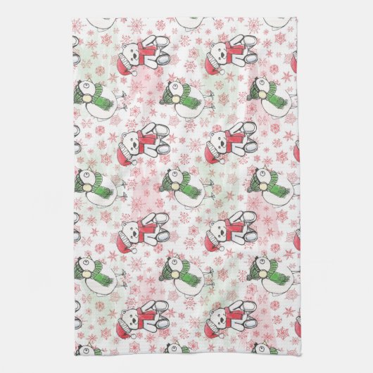 Waterverf santa teddy beer en birdie Kerstmis Theedoek (Verticaal)