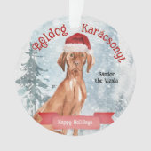 Waterverf Santa Vizsla Boldog Karácsonyt Ornament (voorkant)