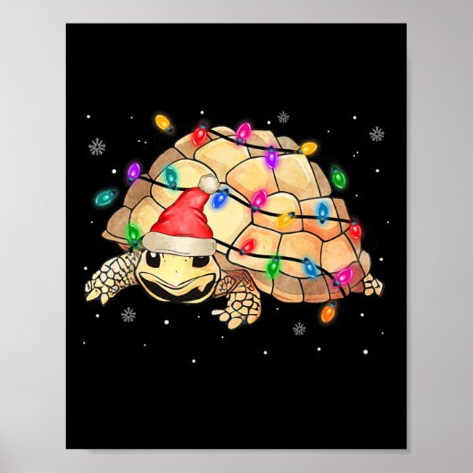 Waterverf Santa Zee Schildpad Kerstverlichting Oce Poster (Voorkant)