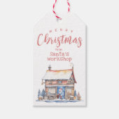 Waterverf Santa's Workshop Familie Gift Label Cadeaulabel (Voorkant)