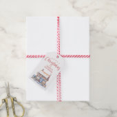 Waterverf Santa's Workshop Familie Gift Label Cadeaulabel (Met Touw)