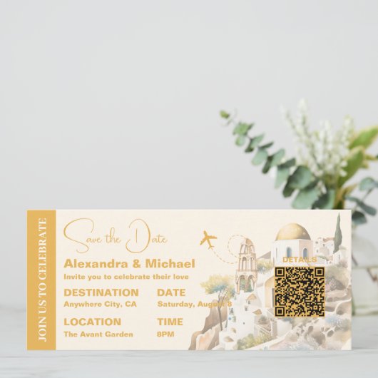 Waterverf Santorini Bestemming bruiloft Kaart (Staand voorkant)