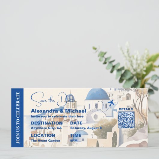 Waterverf Santorini Bestemming bruiloft Kaart (Staand voorkant)