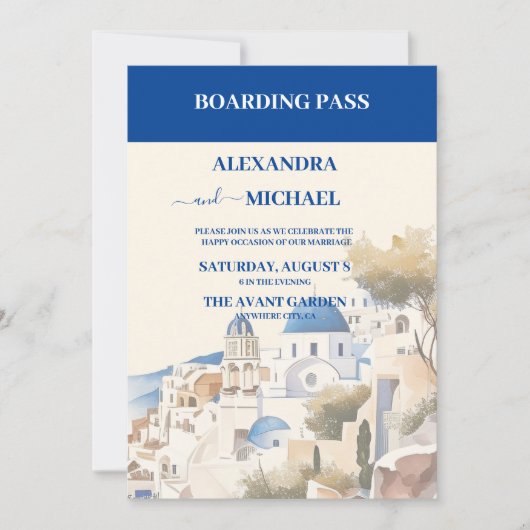 Waterverf Santorini Bestemming bruiloft Kaart (Voorkant)