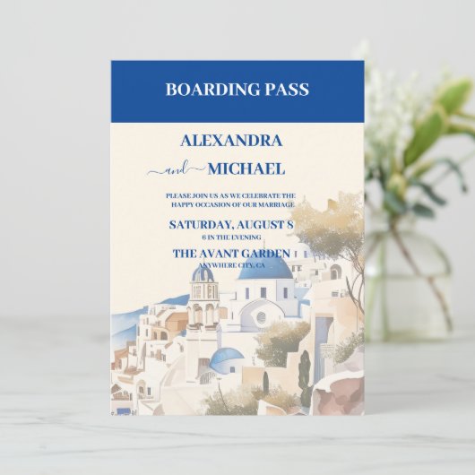 Waterverf Santorini Bestemming bruiloft Kaart (Staand voorkant)
