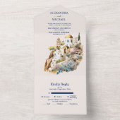 Waterverf-Santorini-bestemming komt helemaal binne All In One Uitnodiging (Binnen)