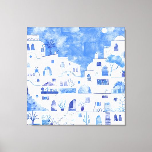 Waterverf Santorini Canvas Afdruk (Voorkant)