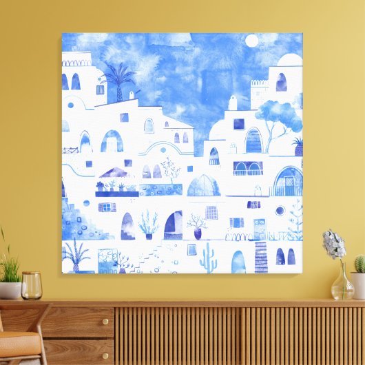 Waterverf Santorini Canvas Afdruk (Insitu (Woonkamer))