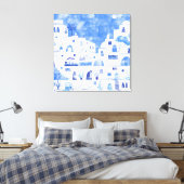 Waterverf Santorini Canvas Afdruk (Insitu (Slaapkamer))