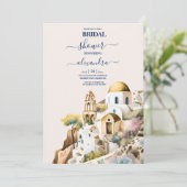 Waterverf Santorini Destination Bridal Uitnodiging (Staand voorkant)