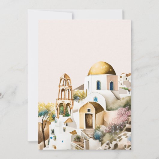 Waterverf Santorini Destination Bridal Uitnodiging (Achterkant)