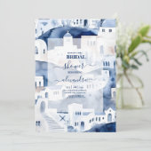 Waterverf Santorini Destination Bridal Uitnodiging (Staand voorkant)