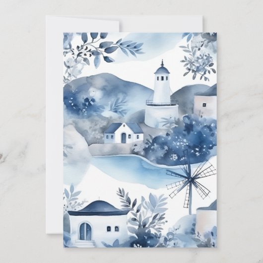 Waterverf Santorini Destination Bridal Uitnodiging (Achterkant)