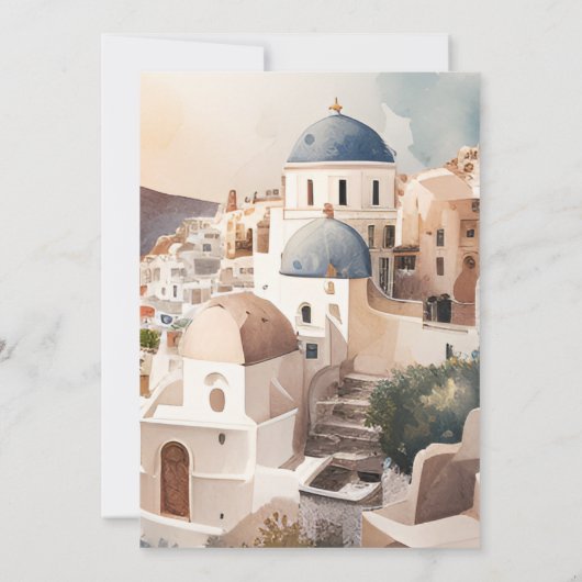 Waterverf Santorini Destination Bridal Uitnodiging (Achterkant)