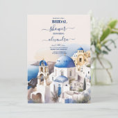 Waterverf Santorini Destination Bridal Uitnodiging (Staand voorkant)