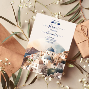 Waterverf Santorini Destination Bridal Uitnodiging