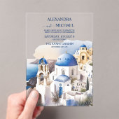 Waterverf Santorini Destination Wedding Acryl Uitnodigingen (Insitu (Draagbaar))