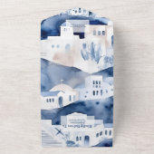 Waterverf Santorini Destination Wedding All In One Uitnodiging (Buitenkant)