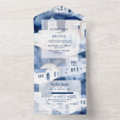 Waterverf Santorini Destination Wedding All In One Uitnodiging (Binnen)