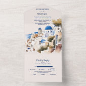Waterverf Santorini Destination Wedding All In One Uitnodiging (Binnen)